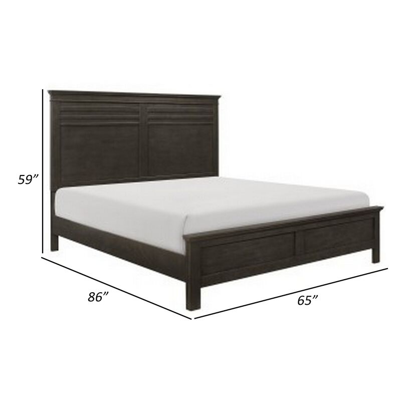 Candy Queen Bed, Farmhouse Embossed Accented Headboard, Charcoal Gray Wood - Benzara