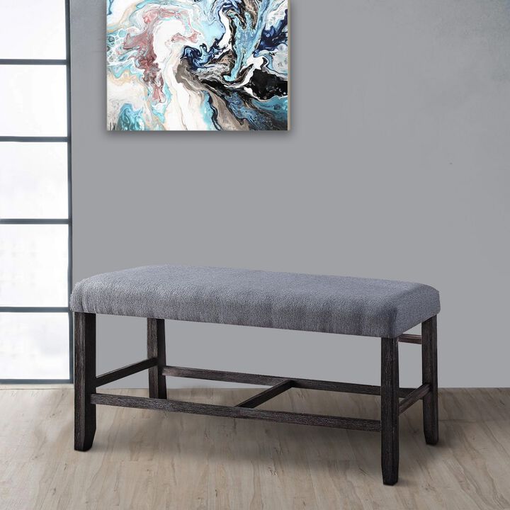 Rectangular Fabric Counter Height Bench with Padded Seat, Brown and Blue-Benzara
