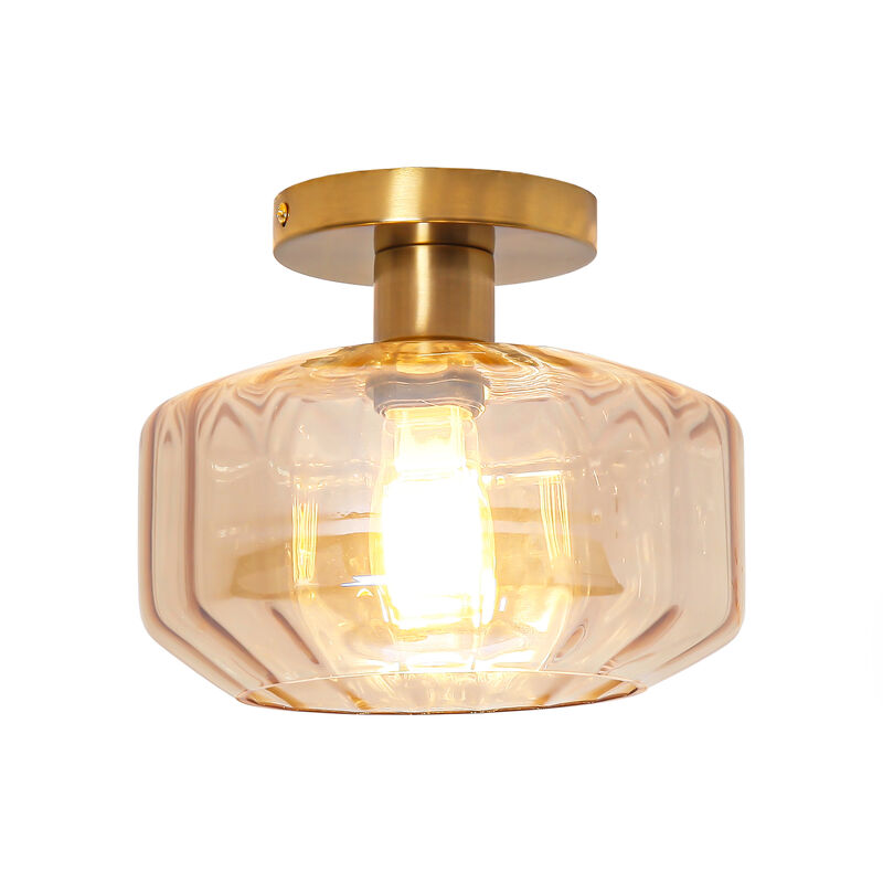 8.7" Modern Amber Glass Semi Flush Mount Ceiling Light