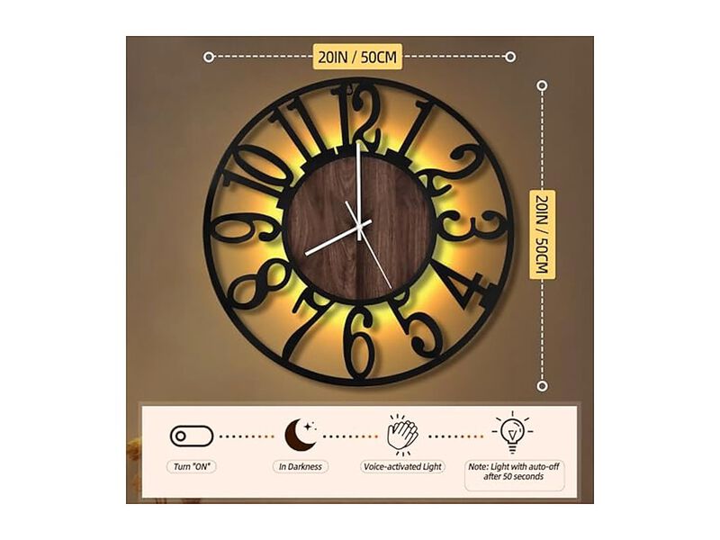 LED Rustic Wood Farmhouse Black Wall Clock 20 Inch Silent Non Ticking image number 1