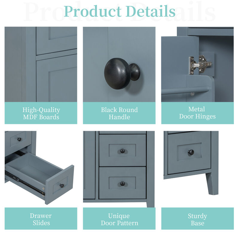 Merax Bathroom Storage Vanity with Left Adjustable Shelving Cabinet & 3 Right Smooth-Glide Drawers image number 7