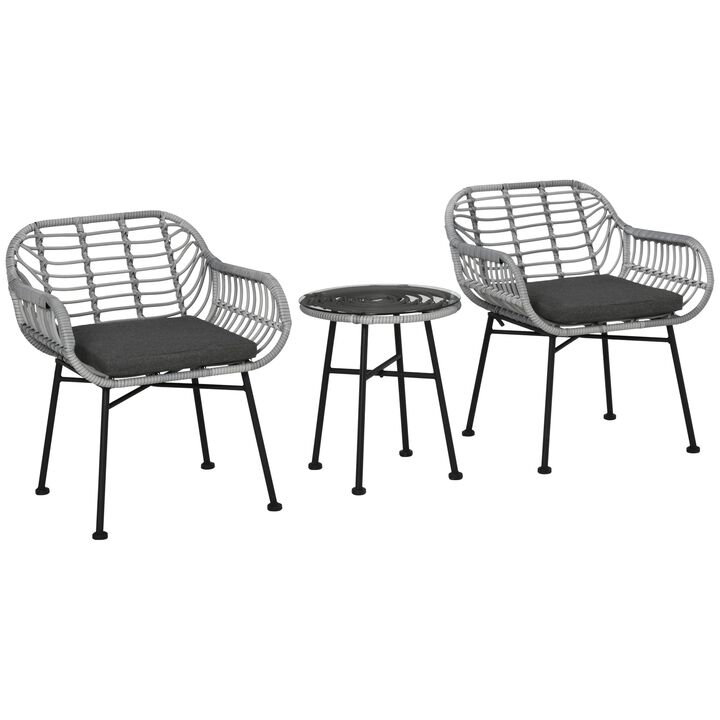 Brown Patio Set: 3-Piece Round Wicker Bistro Furniture