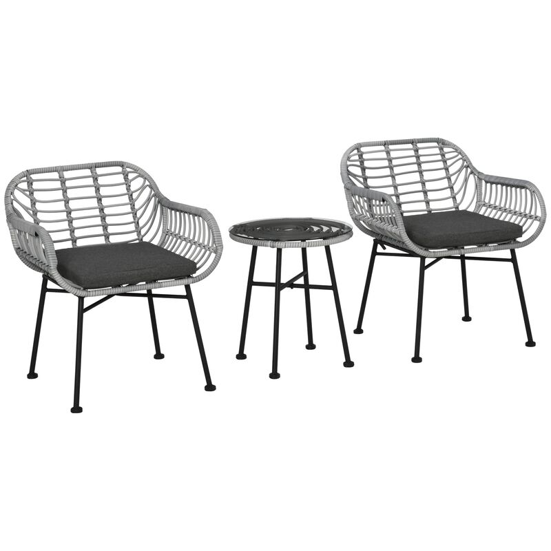 Brown Patio Set: 3-Piece Round Wicker Bistro Furniture