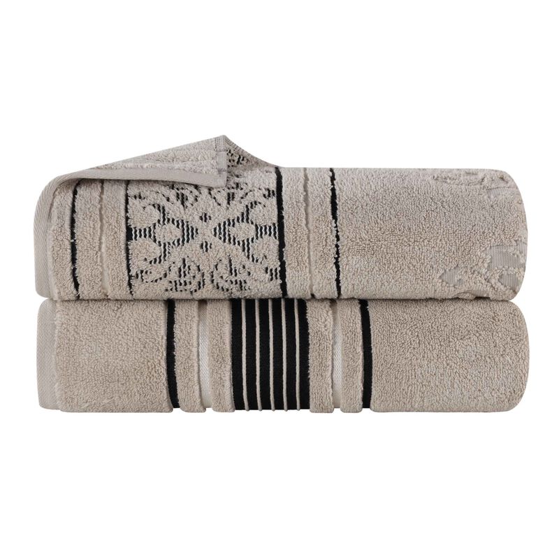 Zero Twist Cotton Bath Sheet Set with Floral Jacquard Design, Set of 2 image number 0