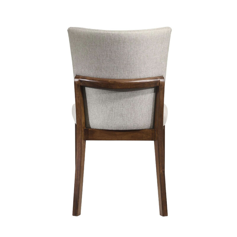 Lere Dining Chair Set of 2, Beige Fabric, Antique Style Brown Wood image number 3