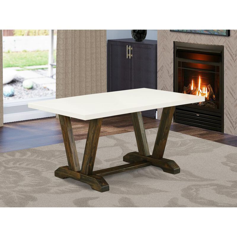 East West Furniture V-Style Dining Rectangle Wooden Table Top with Stylish Legs, 36x60 Inch