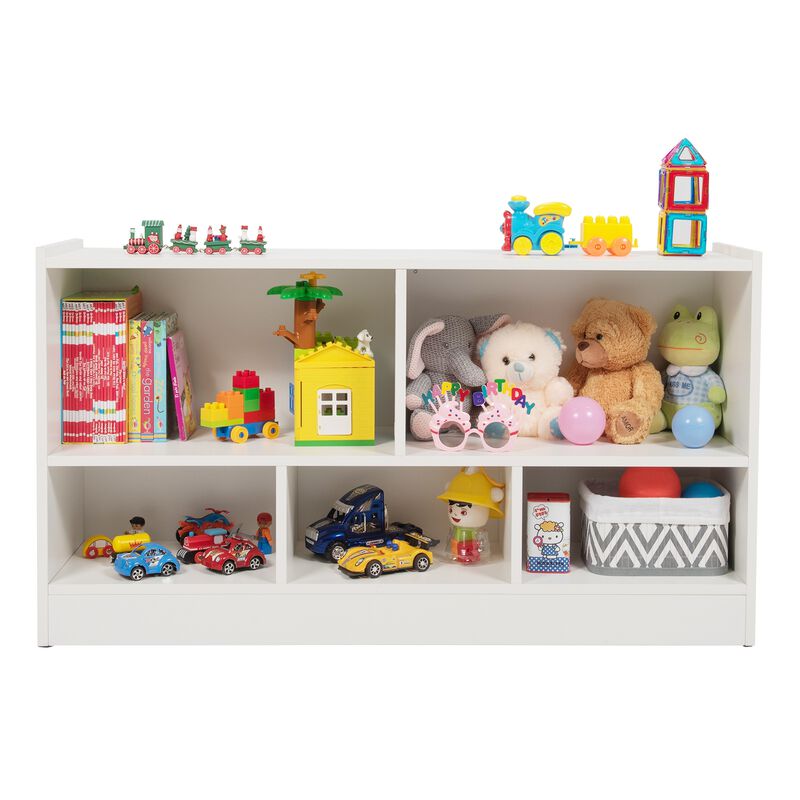 Kids 2-Shelf Bookcase 5-Cube Wood Toy Storage Cabinet Organizer