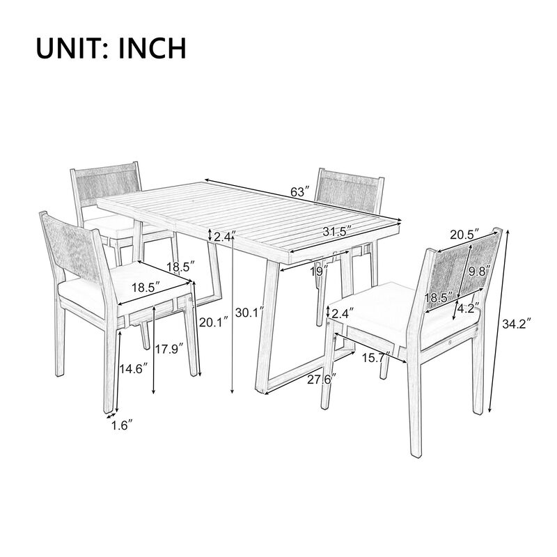 Merax Modern Acacia Wood Outdoor Dining Set with Zippered Polyester Cushions image number 3