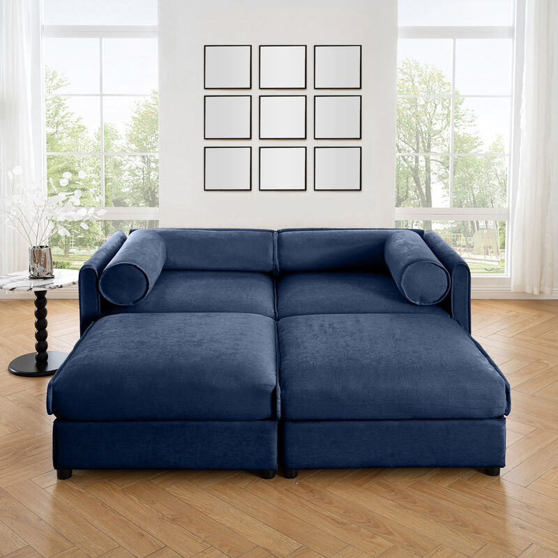 Merax Chenille Loveseat Sofa with 2 Ottomans and Hidden Storage