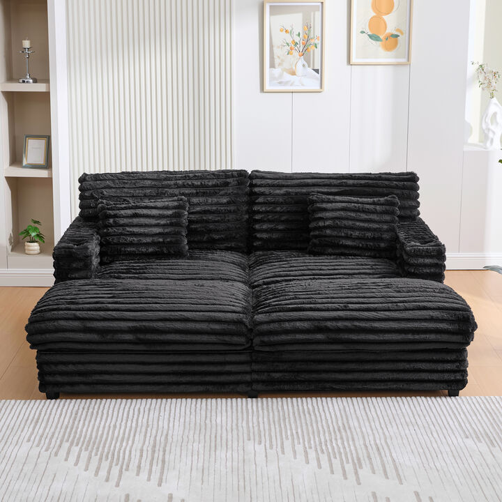 Merax Oversized Chaise Sofa  Loveseats with Plush Faux Rabbit Fur, Deep Seating, Built-in USB Charging