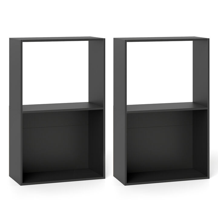 Set of 2 Freestanding 3-Tier Bookshelf for Home Storage