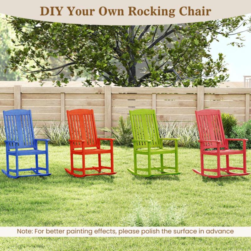 Hivvago Outdoor Rocking Chair Solid Wood High Back Rocker with Slatted Seat