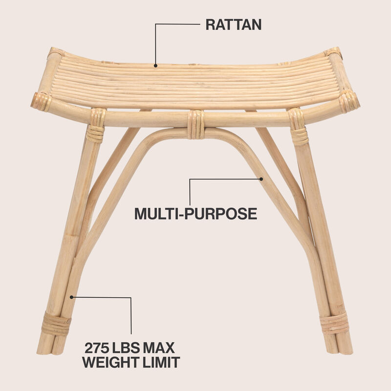 Gabriel Modern Bohemian Handcrafted Rattan/Teak Wood Curved Seat Accent Stool image number 2
