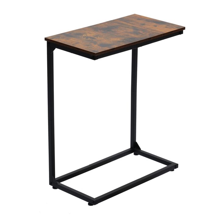 DALEMHOME C Shaped End Table, Large Couch Side Table, Slide Under Sofa TV Tray Snack Arm Table for Living Room, Bedroom, Rustic