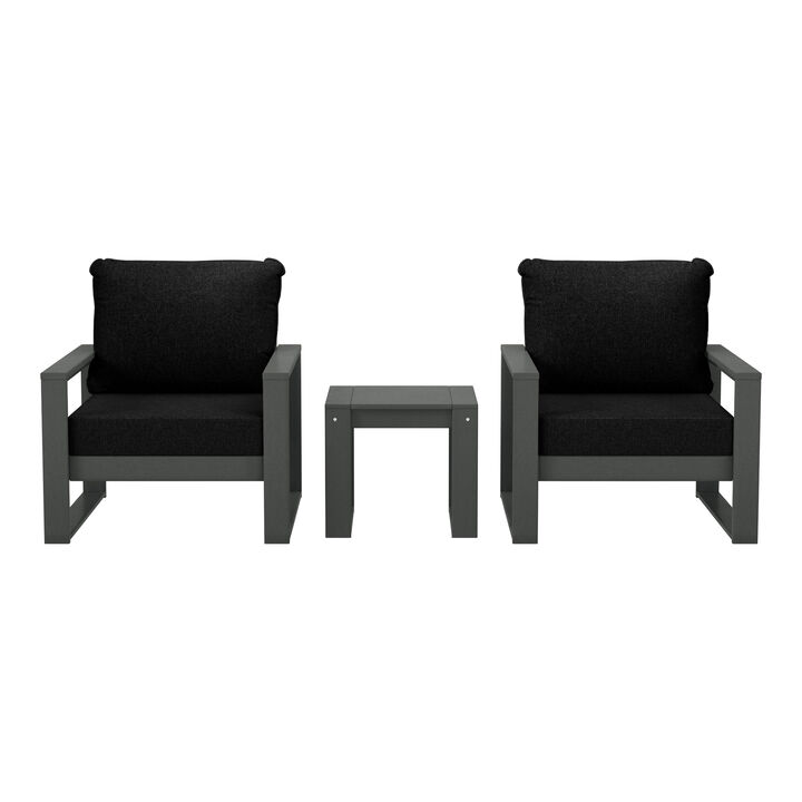 WestinTrends Outdoor Modern 3-Piece HDPE Patio Sofa Set with Side Table