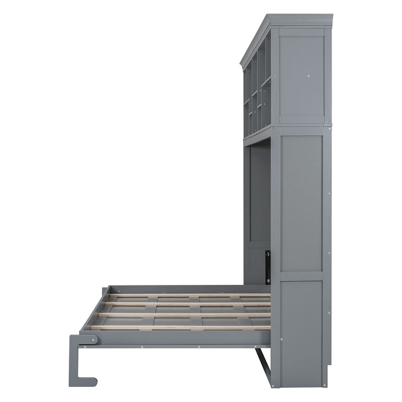 Whisen Modern Design Queen Size Murphy Bed Wall Bed, Folded into a Cabinet with Top Shelves and USB Ports