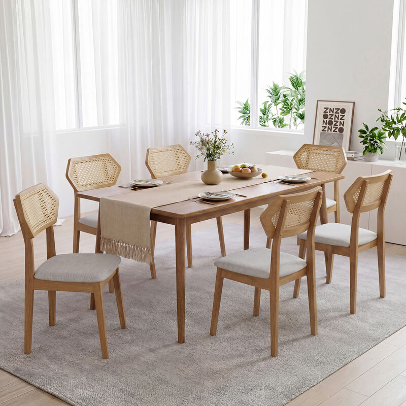Set of 4 Dining Chairs with Rattan Back for Dining Room and Kitchen image number 5