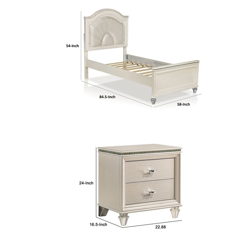 Full Bedroom Set, Pearl White, 2 Piece Set with Nightstand image number 4