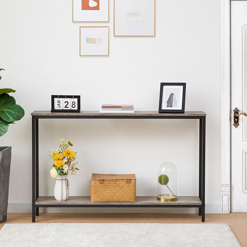 Entryway Console Table Narrow with Storage Shelf, Slim Hallway Sofa Table-Greige image number 4