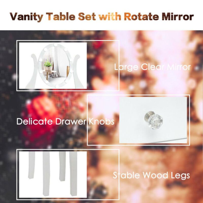 Hivvago 10 Dimmable Lights Vanity Table Set with Lighted Mirror and Cushioned Stool