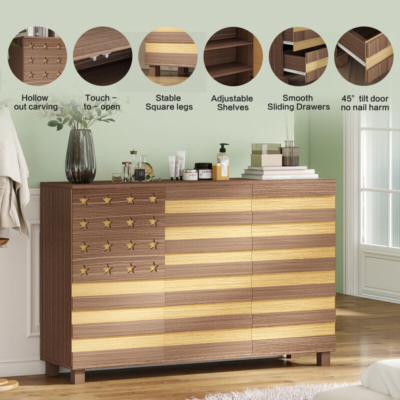 TATEUS 55" Buffet Sideboard Cabinet Storage - Versatile Kitchen Cabinet with Hand Carved Craftsmanship, 2 Drawers, 3 Doors & Adjustable Shelf