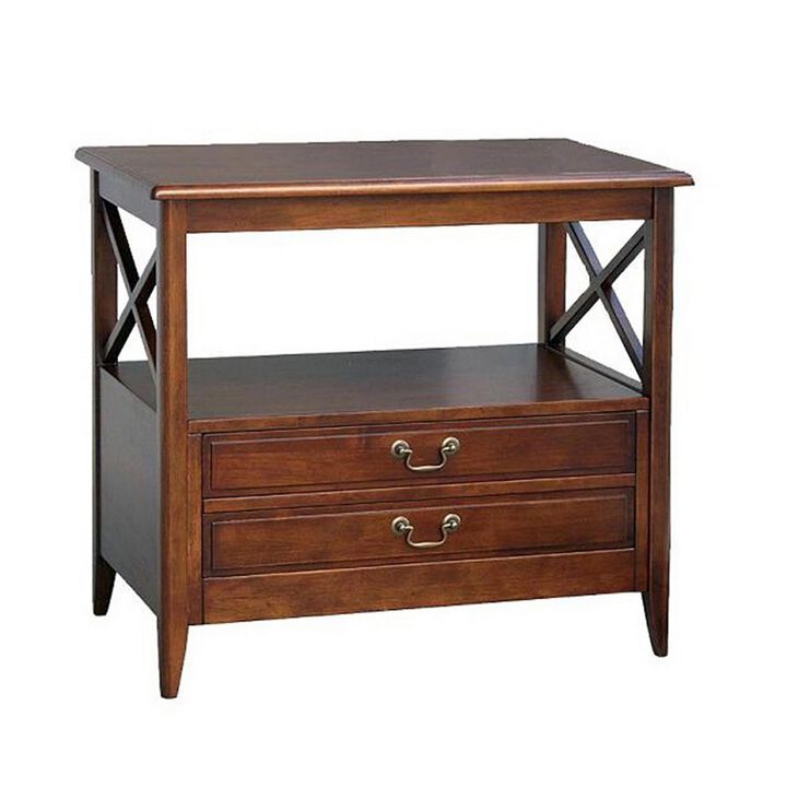 Wooden TV Stand with 2 Drawers and 1 Open Shelf, Dark Brown-Benzara