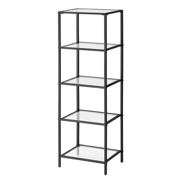 Hivvago Black Metal Frame Glass Shelf Bookcase 4-Shelves Shelving Unit