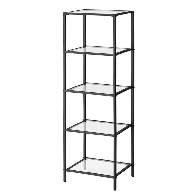 Hivvago Black Metal Frame Glass Shelf Bookcase 4-Shelves Shelving Unit