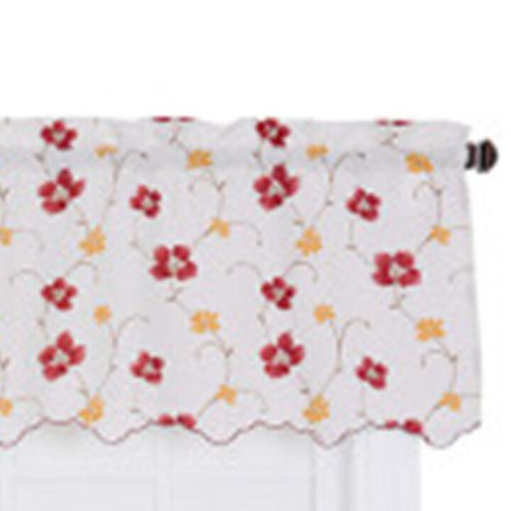 Ellis Curtain Zoe High Quality Room Darkening Solid Color Floral Print fabric Window Valance - 48 x15" Red