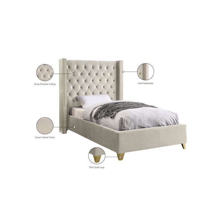 Meridian Furniture Barolo Cream Velvet Twin Bed