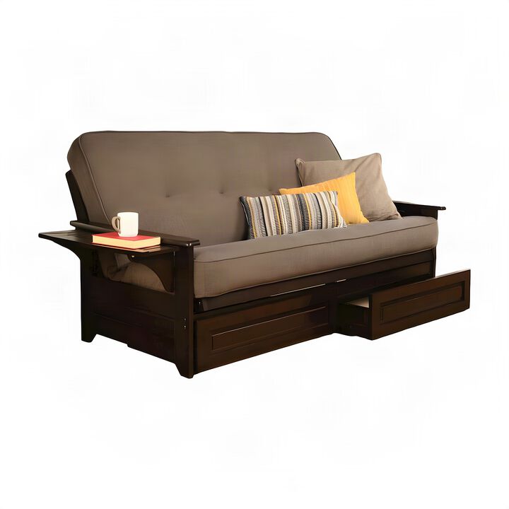 Phoenix Frame-Espresso Finish-Linen Cocoa Mattress-Storage Drawers