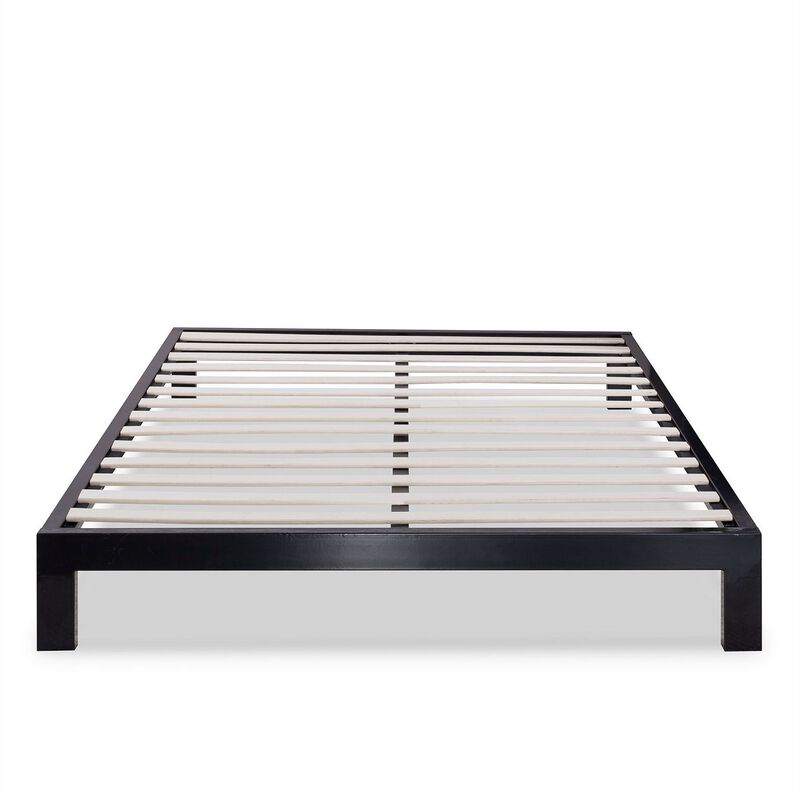 Hivvago Queen Modern Black Metal Platform Bed Frame with Wooden Slats