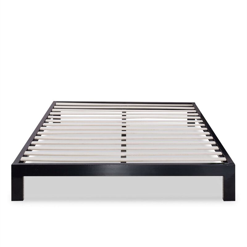 Contemporary Metal Platform Bed with Wooden Mattress Support Slats
