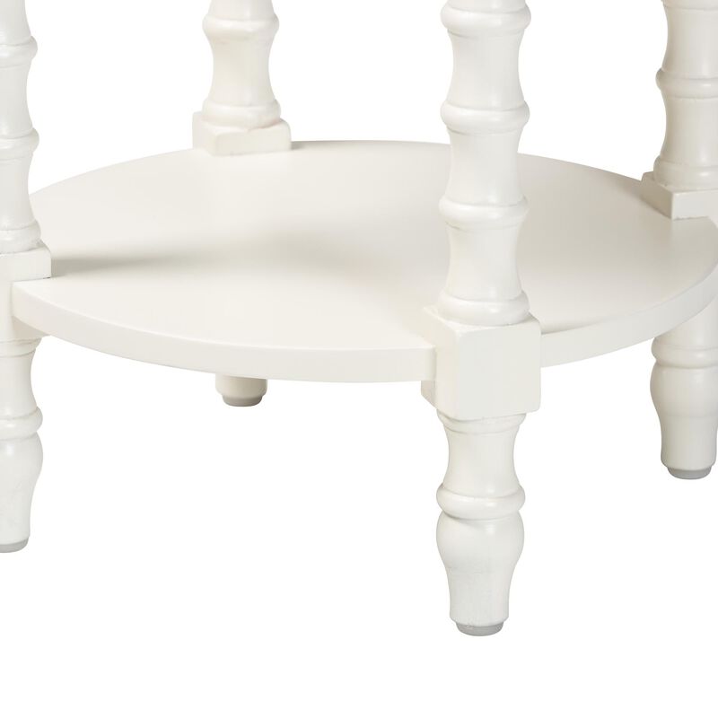 Baxton Studio Sally Round Nightstand with Bamboo Inspired Legs - Scalloped Bedroom Side Table with Open Shelf image number 4