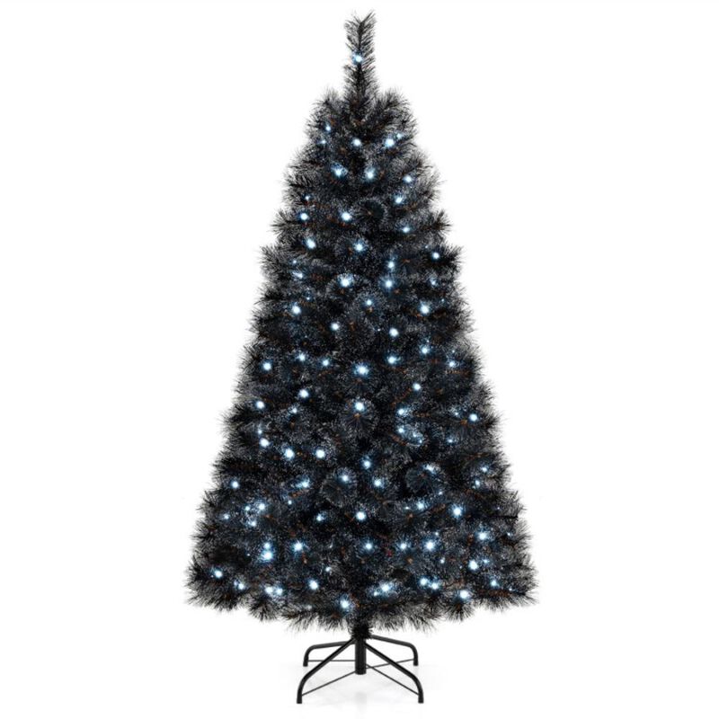 Hivvago Black Artificial Halloween Christmas Tree with PVC Branch Tips and Cool White LED Lights