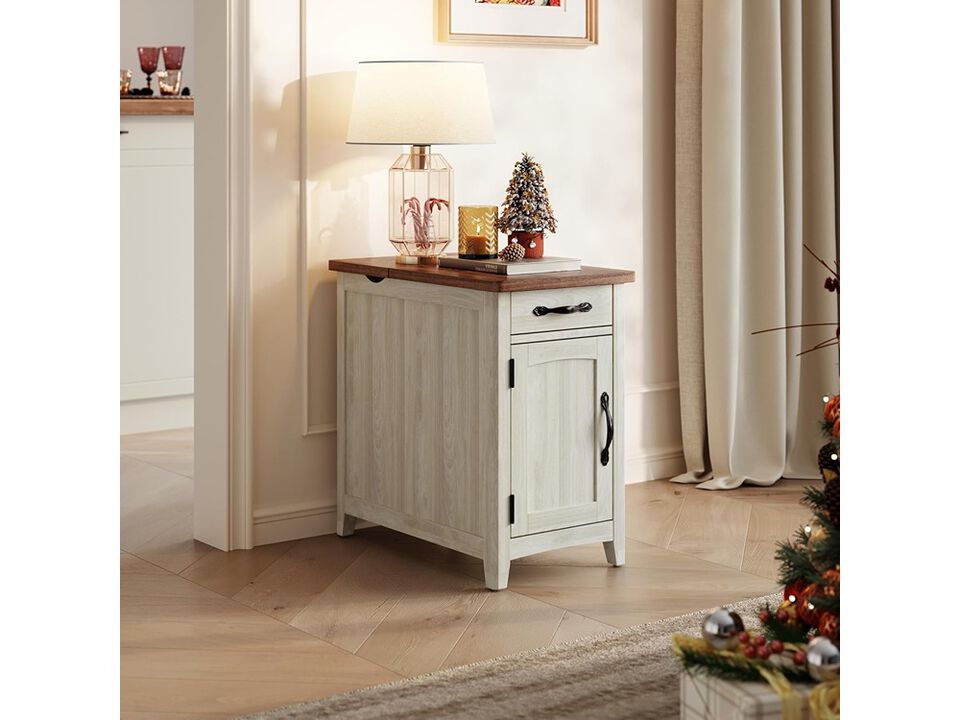 LINSY HOME Farmhouse End Table with Charging Station