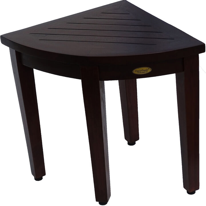 DecoTeak SnazzyCorner 18" Teak Wood Shower Corner Stool in Woodland Brown Finish