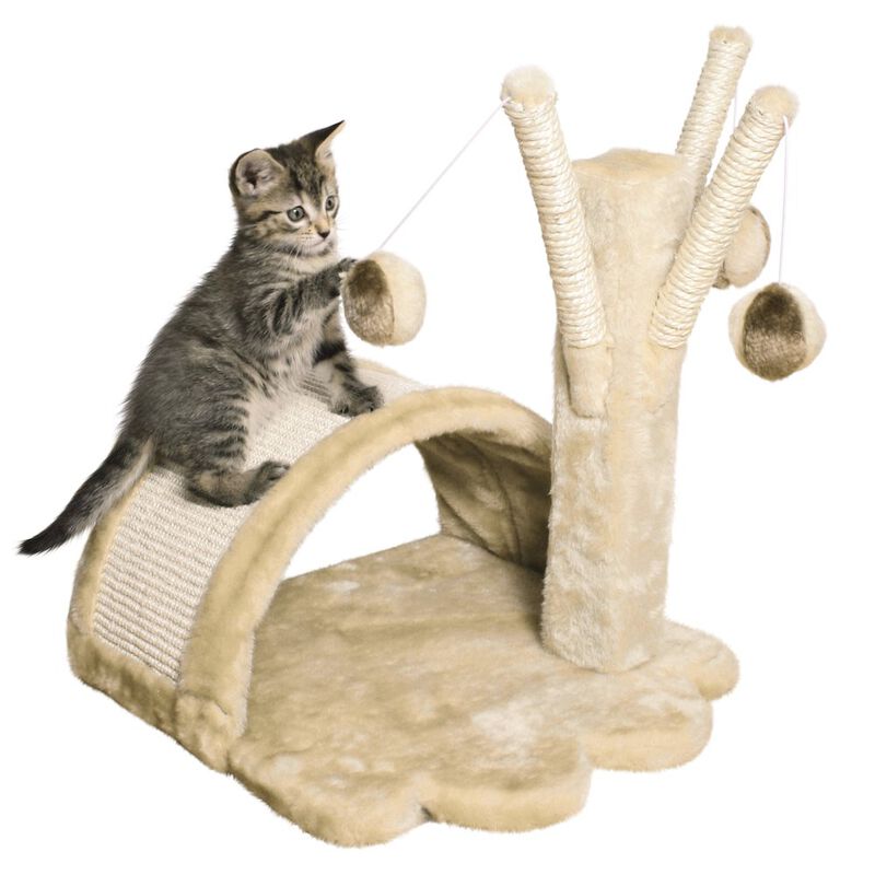 TRIXIE Tavira Plush & Sisal Kitten Scratching Pad and Toy Tree, Beige image number 2
