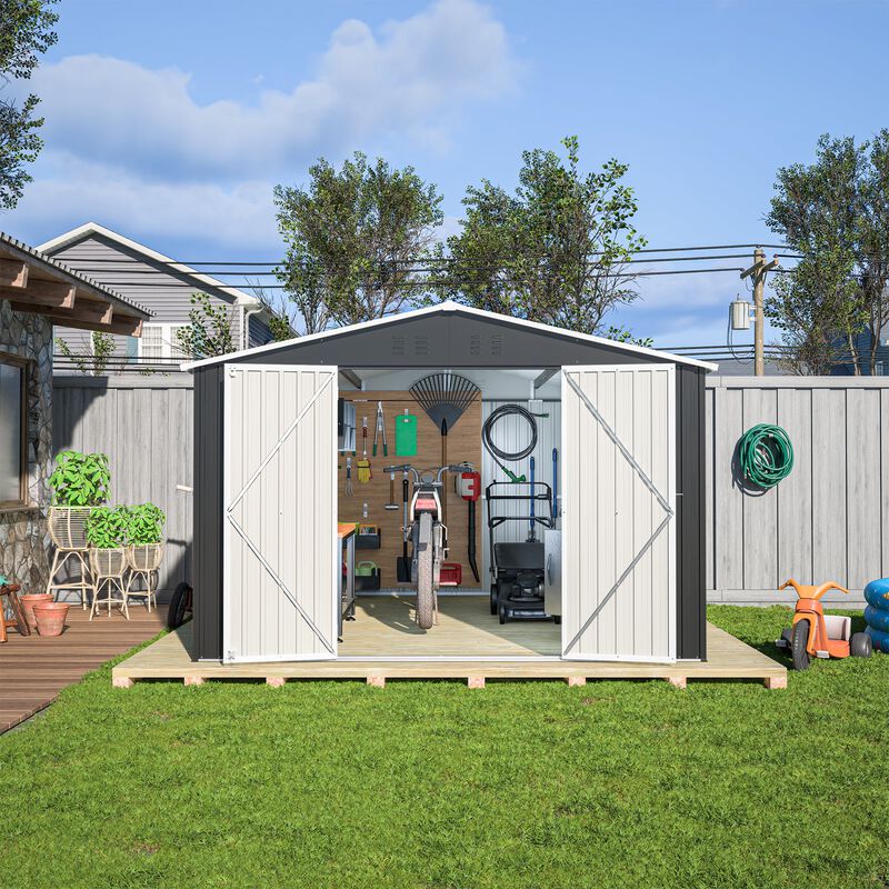 10FT x12 FT Outdoor Storage Shed, Utility Metal Tool Storage with Lockable Doors image number 1