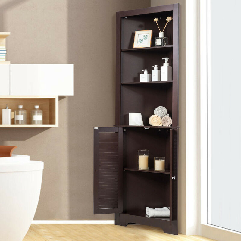 Costway Bathroom Corner Storage Cabinet Free Standing Tall Bathroom Cabinet W/3 Shelves image number 3