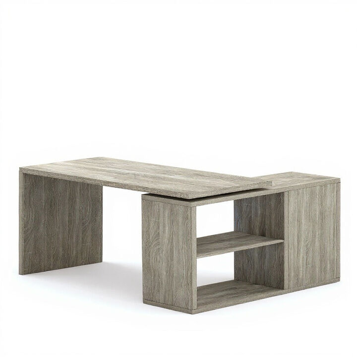 Top True Wood L-Shaped Corner Desk with Open Shelves for Home Office