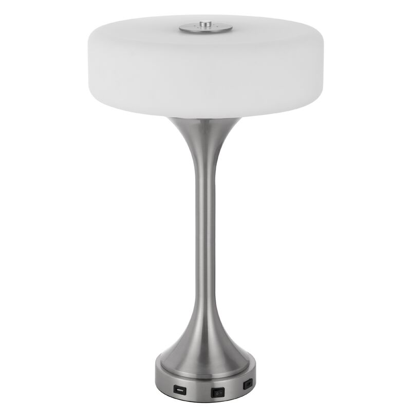 Table Lamp, USB Ports, Frosted White Glass Shade, 22 Inch Brushed Steel image number 4
