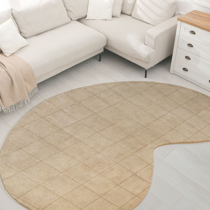 Bean Modern Plaid Grid Handwoven Wool Beige/Light Brown Area Rug