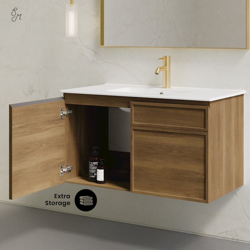 St. Tropez 36" Wall-Mounted Bathroom Vanity in Brown Oak with Sink Top image number 7