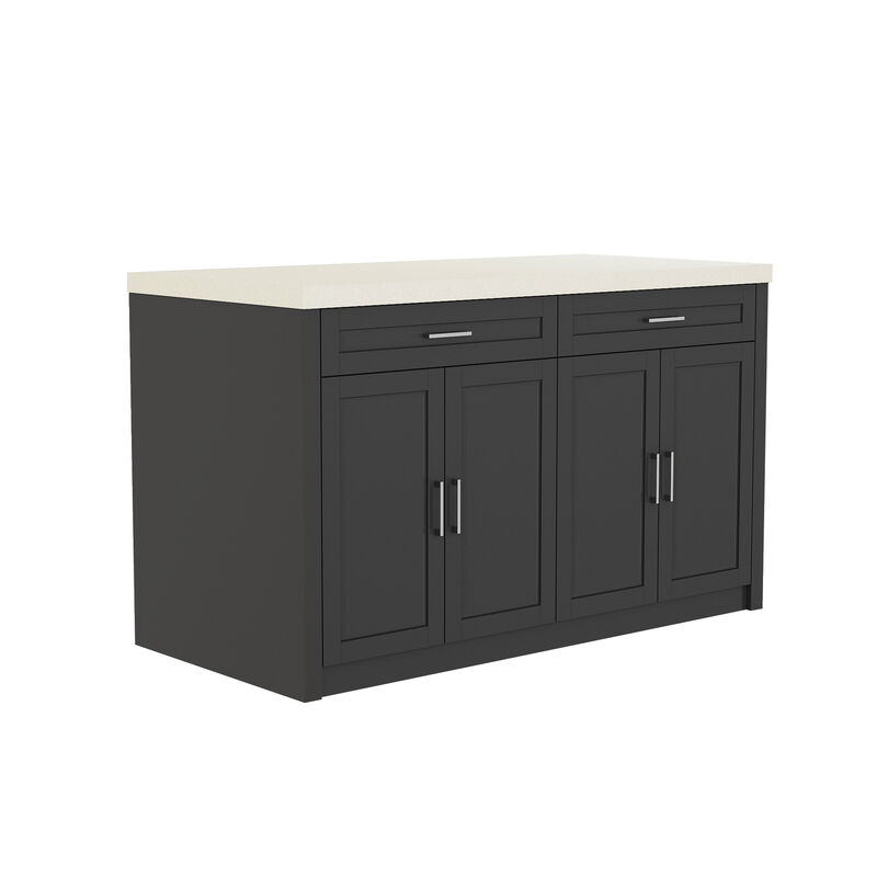 FUFU&GAGA Kitchen Island with Storage & Drawers, MDF Construction with Stone-like Finish (61" W x 37.4" H x 29.1" D)Beige Stone Pattern Top