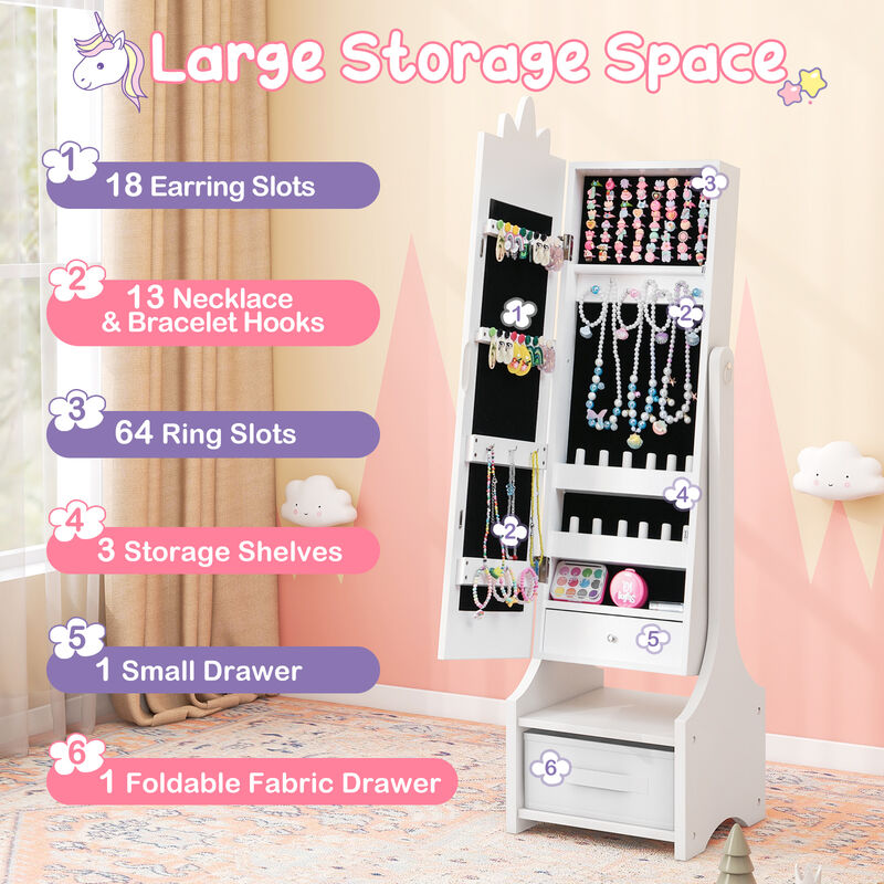 Princess Vanity Table and Stool Set for Kids with Mirror and Jewelry Storage image number 7