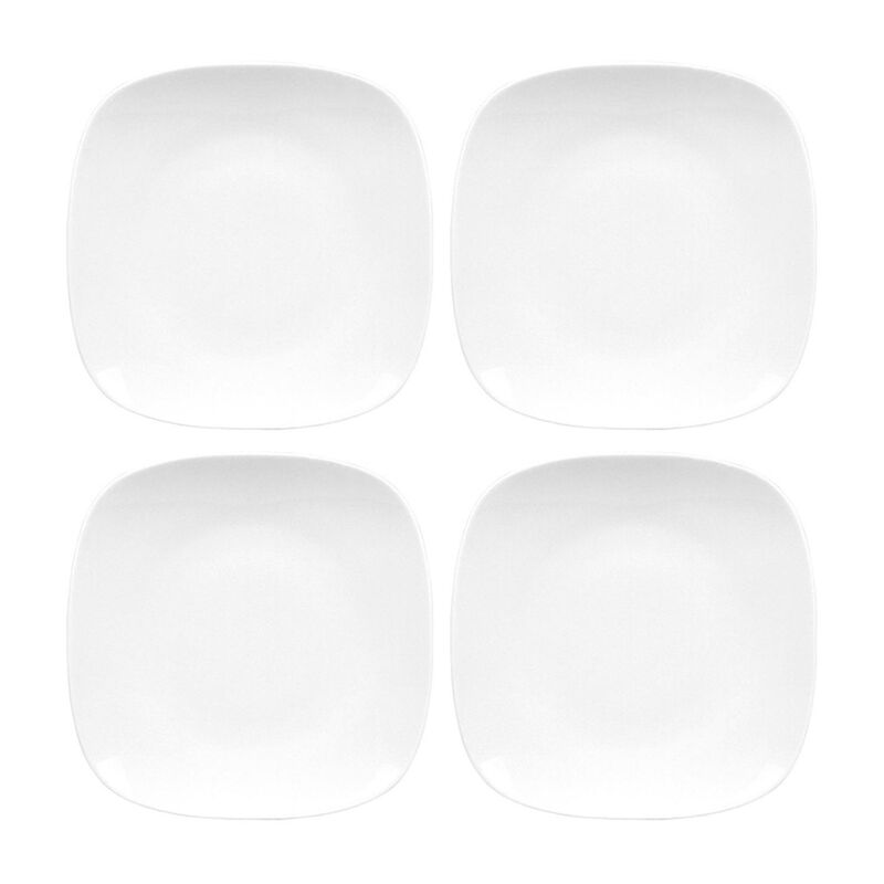 Porcelain Mimoza 9.25" x 9.25" Square White Porcelain Plate (Set of 4)