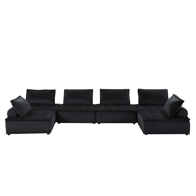 Alaya U Shaped Modular Sectional Sofa, Black Tufted Velvet, 160 Inch image number 0