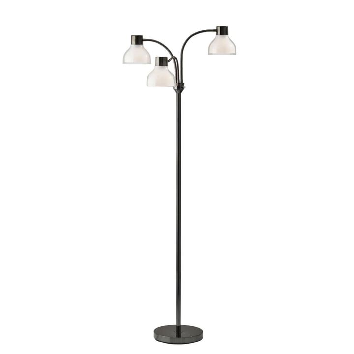 Hivvago 69" Black And White Metal Three Light Tree Floor Lamp With White Bowl Shade