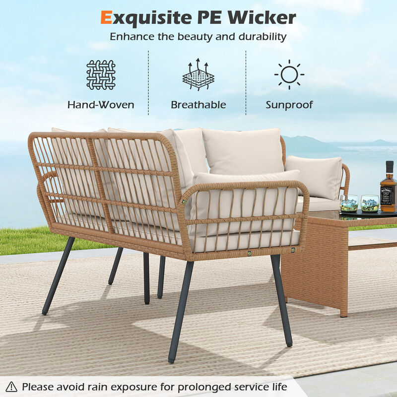 2 Seat Outdoor Rattan Chair with Cushions and Heavy Duty Metal Legs image number 5